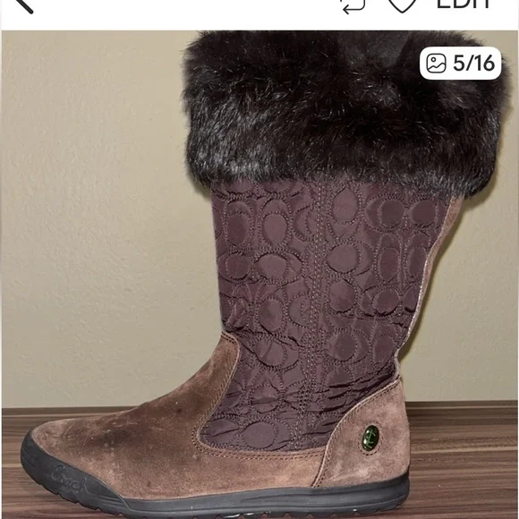 Coach Talen Brown monogram, rabbit Black Fur-Trimmed Boots - Picture 4 of 12